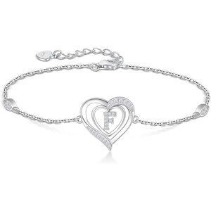 Heart Initial 925 Sterling Silver Letter Alphabet Jewelry - Letter F